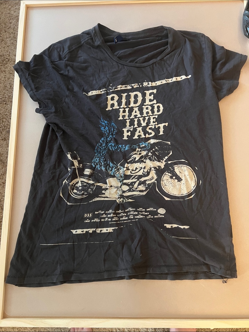 Ride Hard Live Fast Graphic Tee - Black with Cream & Blue Print